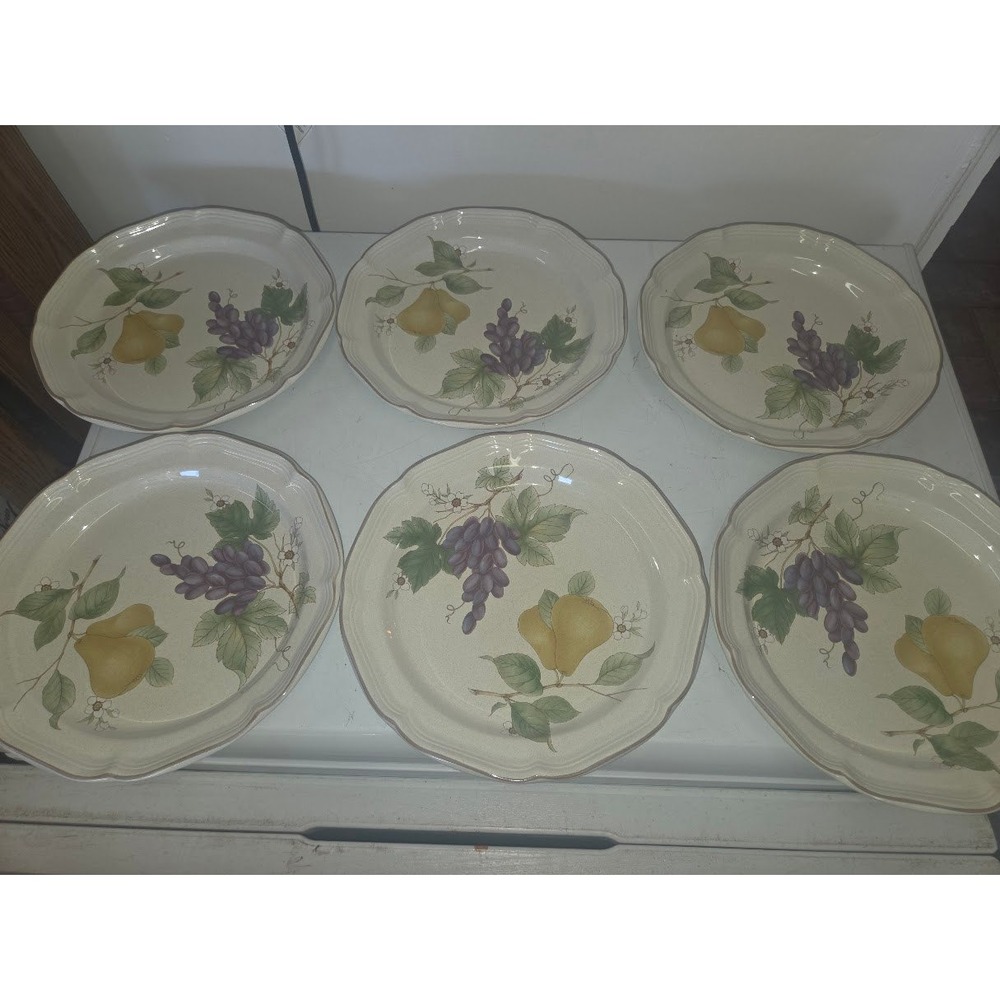 Mikasa Garden Club Bon Appetit EC470 Dinner Plates Set of 6 Grapes Pears Japan